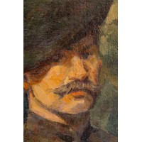 Portret mężczyzny w berecie, olej na desce, Pocz. XX wiek